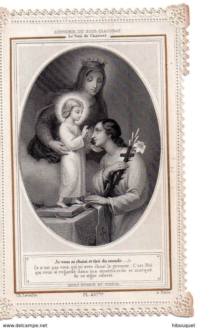 Canivet, Holly Card N°37,  , Image Pieuse Dentelle " Souvenir Du Diaconat, Le Voeu De Chasteté " 7.5 X 12 Cm, - Religion & Esotericism