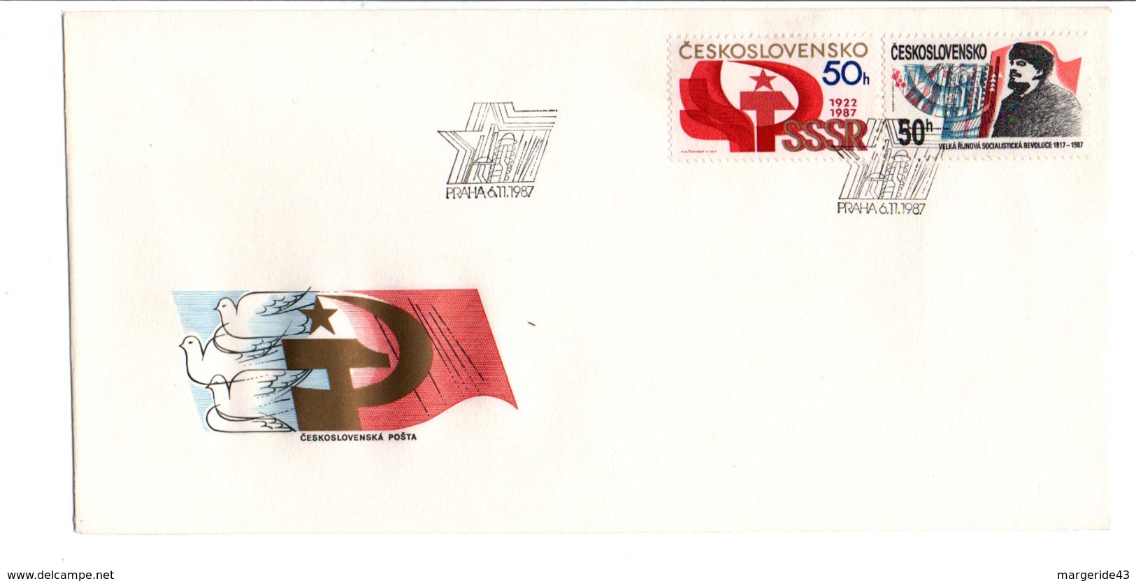 TCHECOSLOVAQUIE FDC 1987 70 ANS REVOLUTION D'OCTOBRE EN URSS - Autres & Non Classés