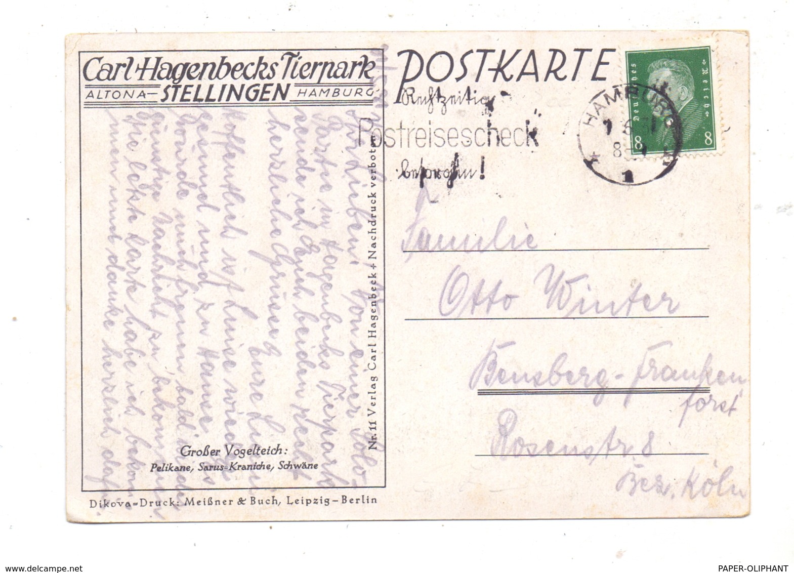 2000 HAMBURG - STELLINGEN Hagenbeck, Zoo, Großer Vogelteich, Pelikane, Sarus-Kraniche, Schwäne, 1931 - Stellingen