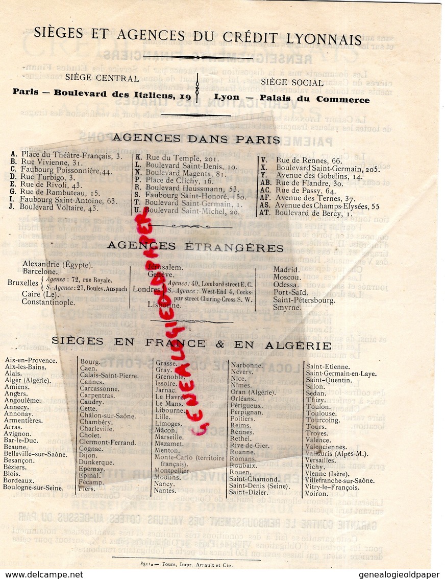 37- TOURS- RARE DOUBLE LETTRE CREDIT LYONNAIS 39 RUE NATIONALE- BANQUE 1894 - Bank & Insurance