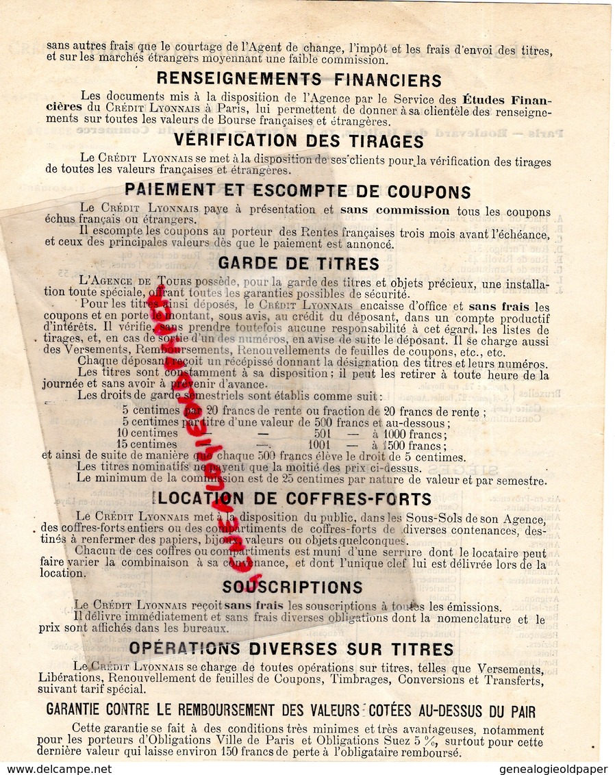 37- TOURS- RARE DOUBLE LETTRE CREDIT LYONNAIS 39 RUE NATIONALE- BANQUE 1894 - Bank En Verzekering