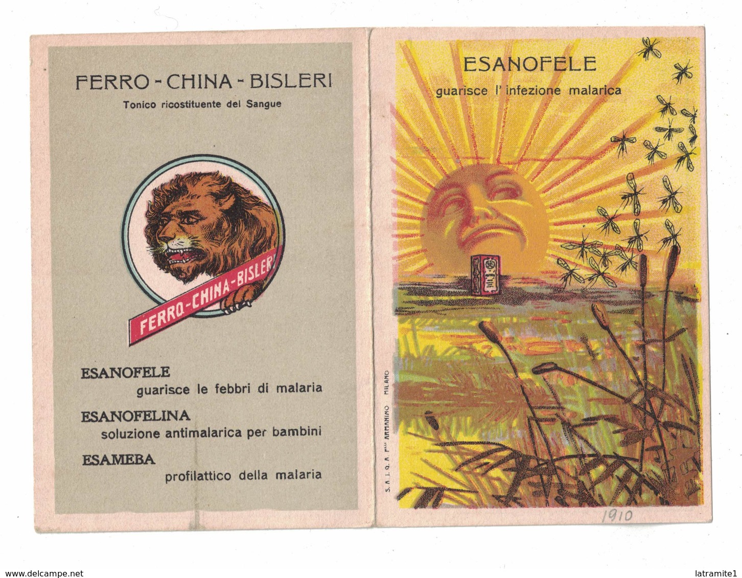 CALENDARIETTO   FERRO CHINA BISLERI  1910  SEMESTRINO - Autres & Non Classés