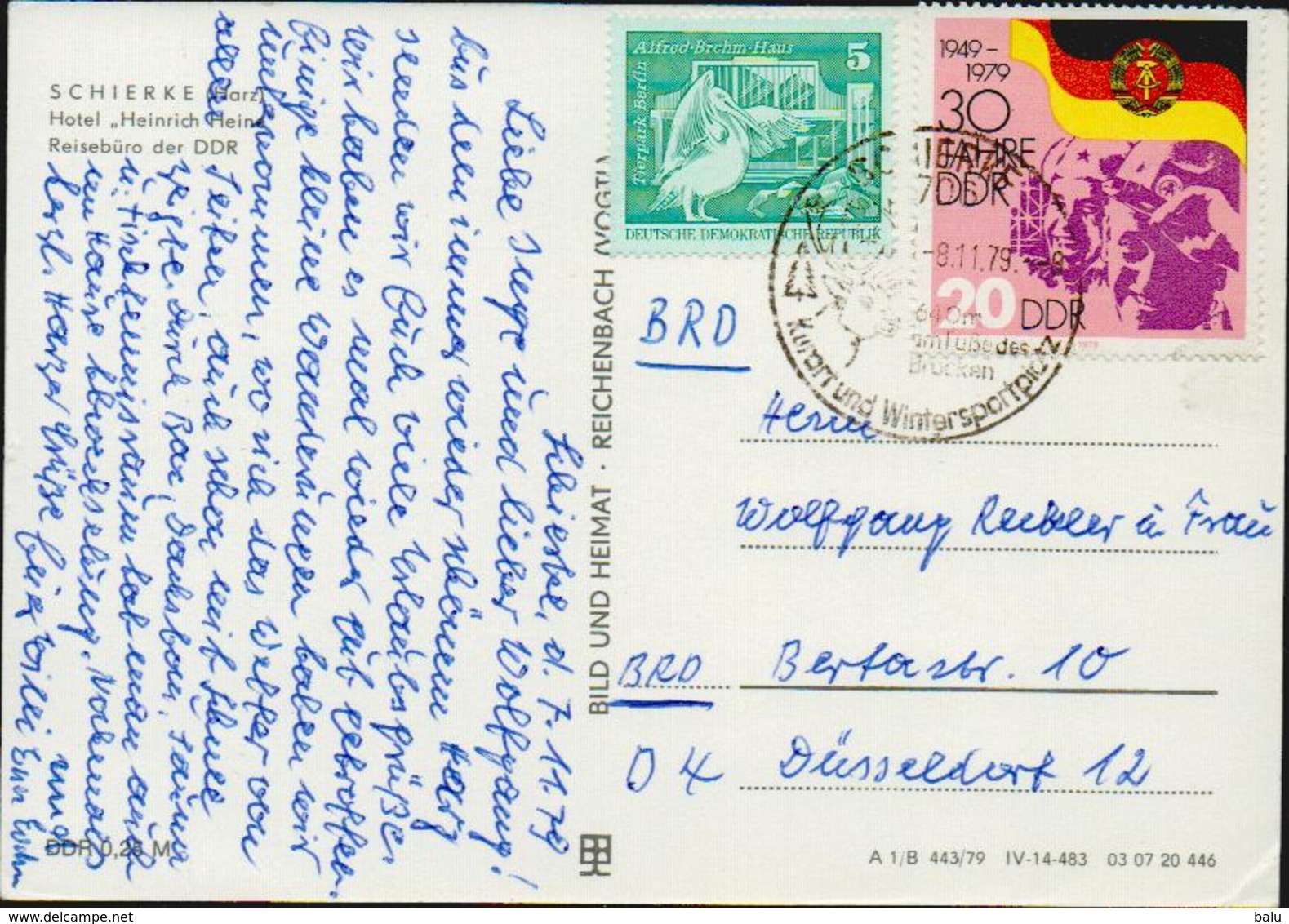 AK SW Schierke Harz. Hotel Heinrich Heine, Reisebüro Der DDR, 14,5 X 10,2 Cm, 2 Scans, Postalisch Gelaufen 1979 - Schierke