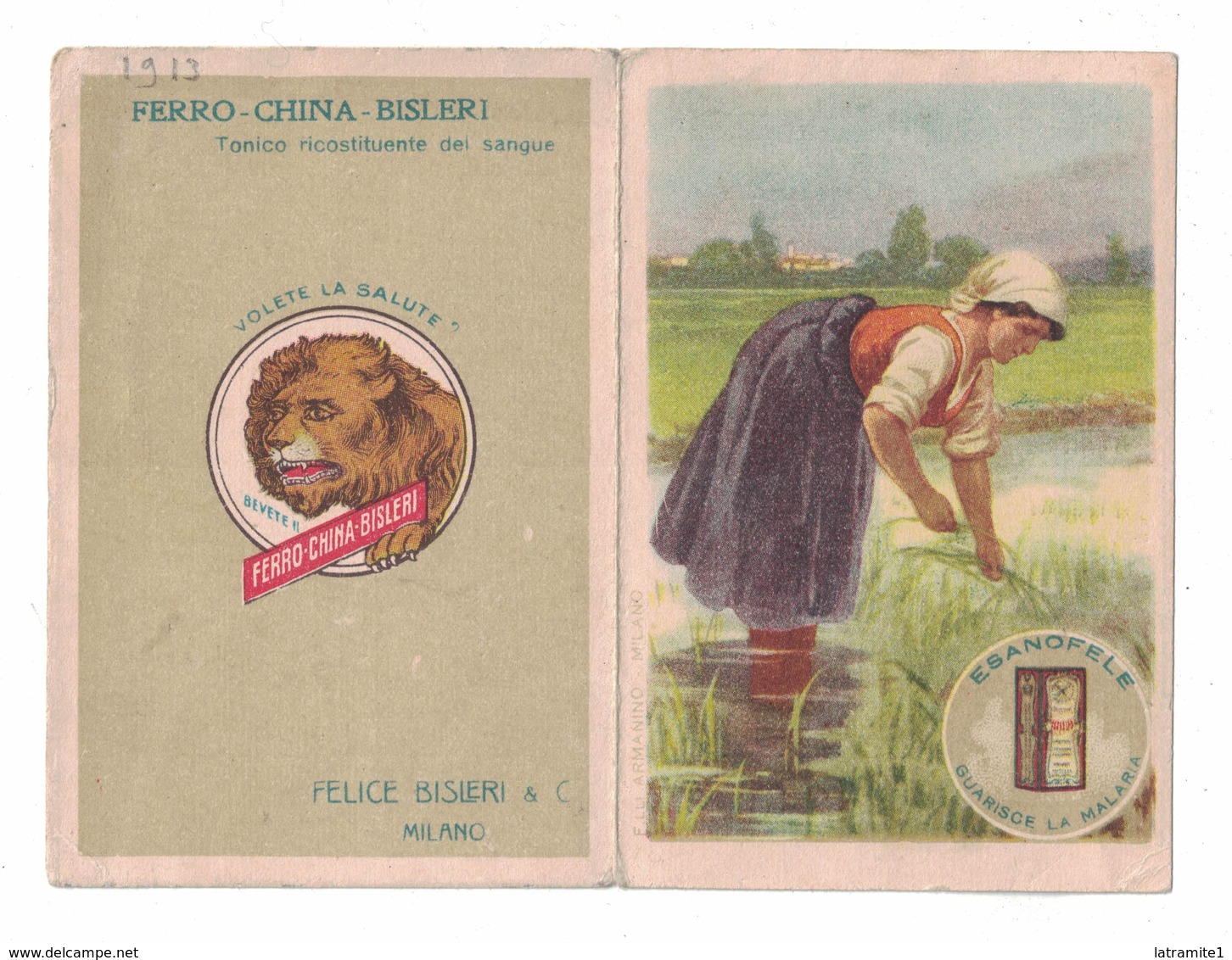 CALENDARIETTO   FERRO CHINA BISLERI  1913  SEMESTRINO - Altri & Non Classificati