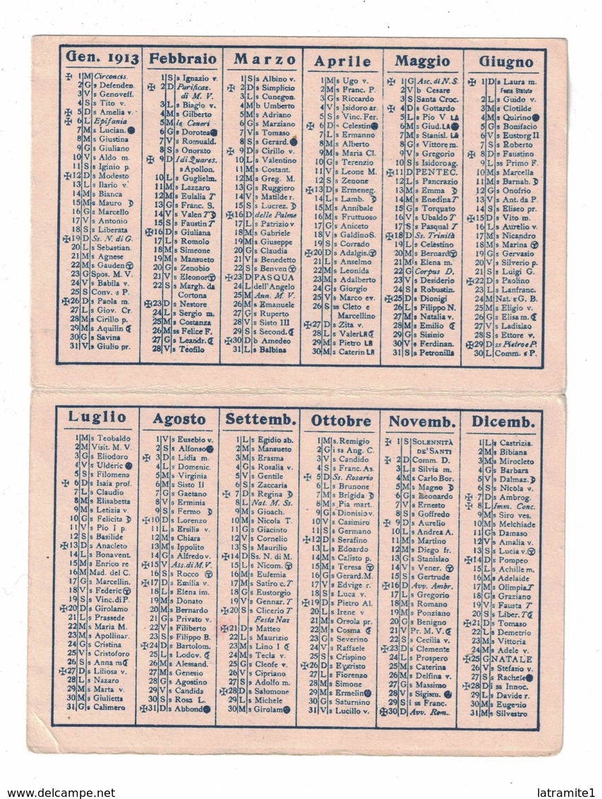 CALENDARIETTO   FERRO CHINA BISLERI  1913  SEMESTRINO - Altri & Non Classificati