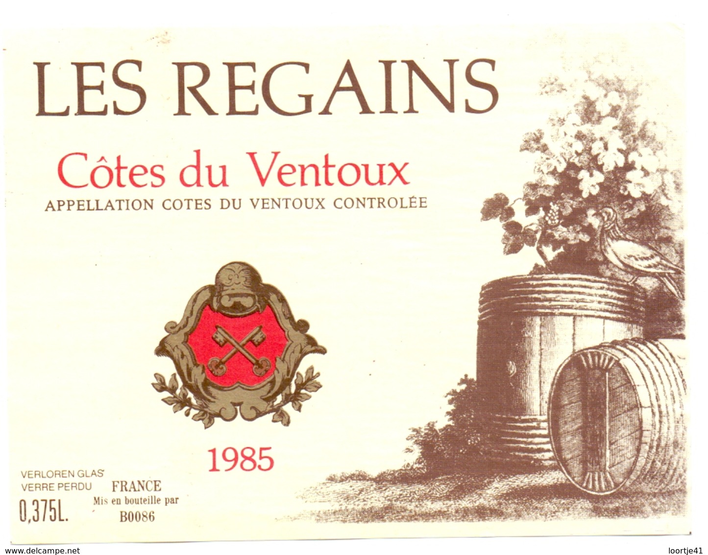 Etiket Etiquette - Vin - Wijn - Cotes Du Ventoux - Les Regains - 1985 - Côtes Du Ventoux