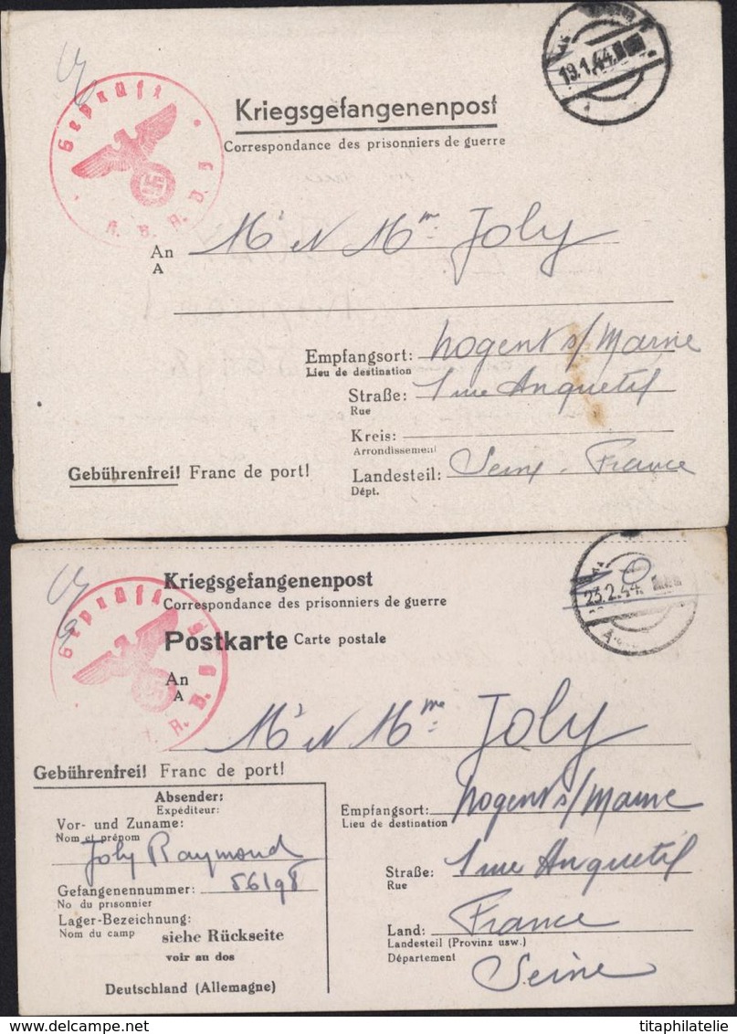 Kriegsgefangenenpost Correspondance Prisonnier Guerre Stalag Censure Geprüft KBAB5 Bataillon Maçons Mannheim Sandhofen - Brieven En Documenten