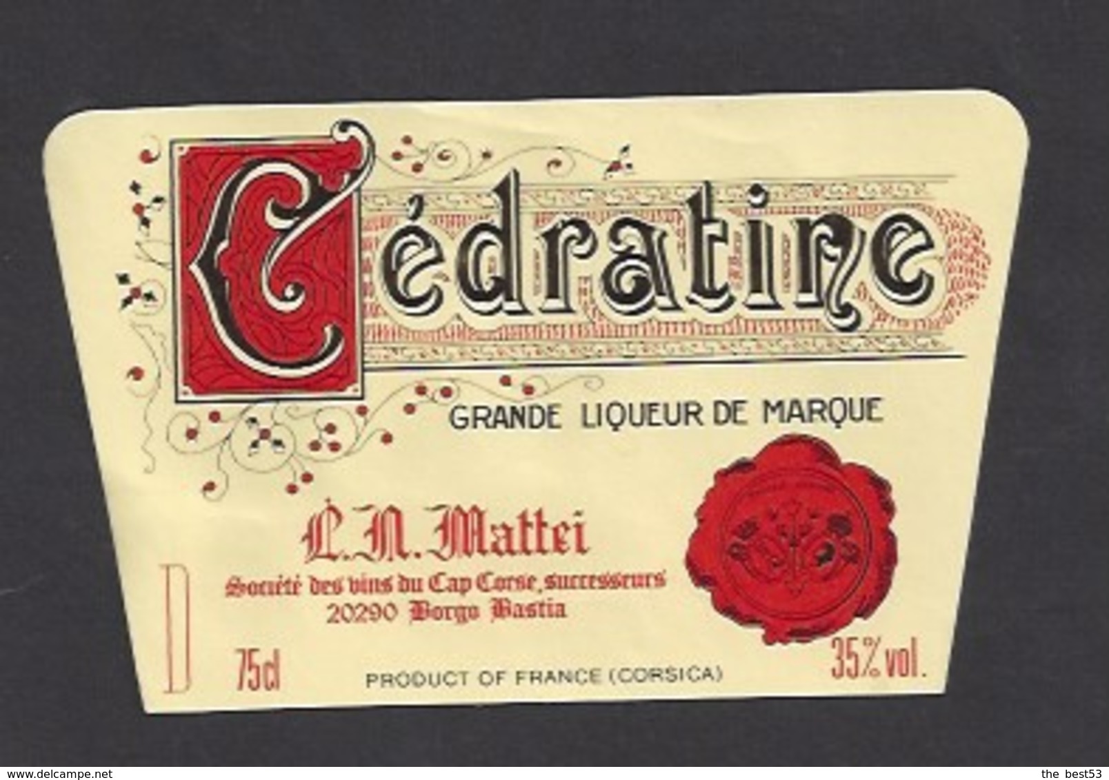 Etiquette De  Liqueur De Cédratine  Mattei  -  Sté Des Vins Du Cap Corse à Borgo Bastia   (20) - Autres & Non Classés