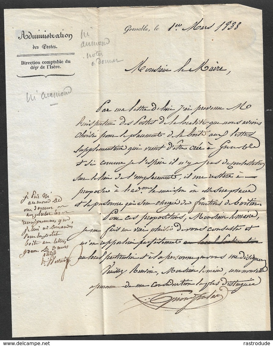 1838 - LAC Imprimé - GRENOBLE - ADMINISTRATION DES POSTES - Lettre Officielle Au Maire - 1801-1848: Précurseurs XIX