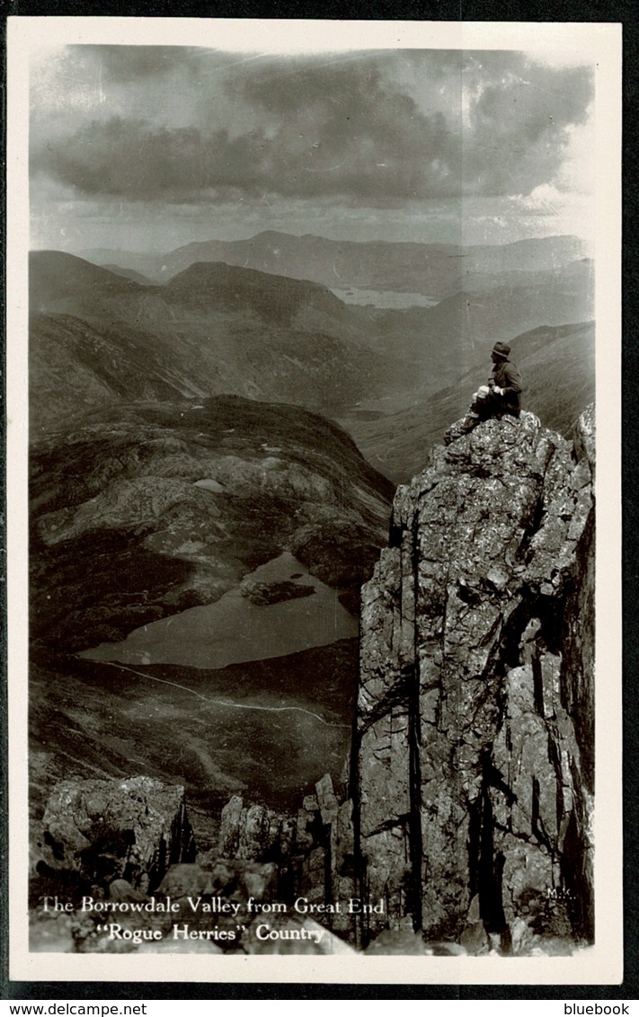 Ref 1245 - Real Photo Postcard - Rock Climber - Borrowdale Valley From Great End - Cumbria - Borrowdale