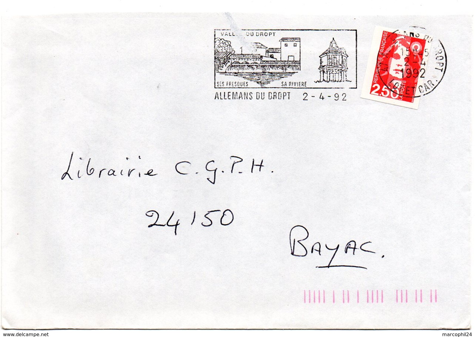 LOT & GARONNE - Dépt N° 47 = ALLEMANS DU DROPT 1992 = FLAMME Type II = SECAP Illustrée D'un  PIGEONNIER ' FRESQUES  ' - Oblitérations Mécaniques (flammes)