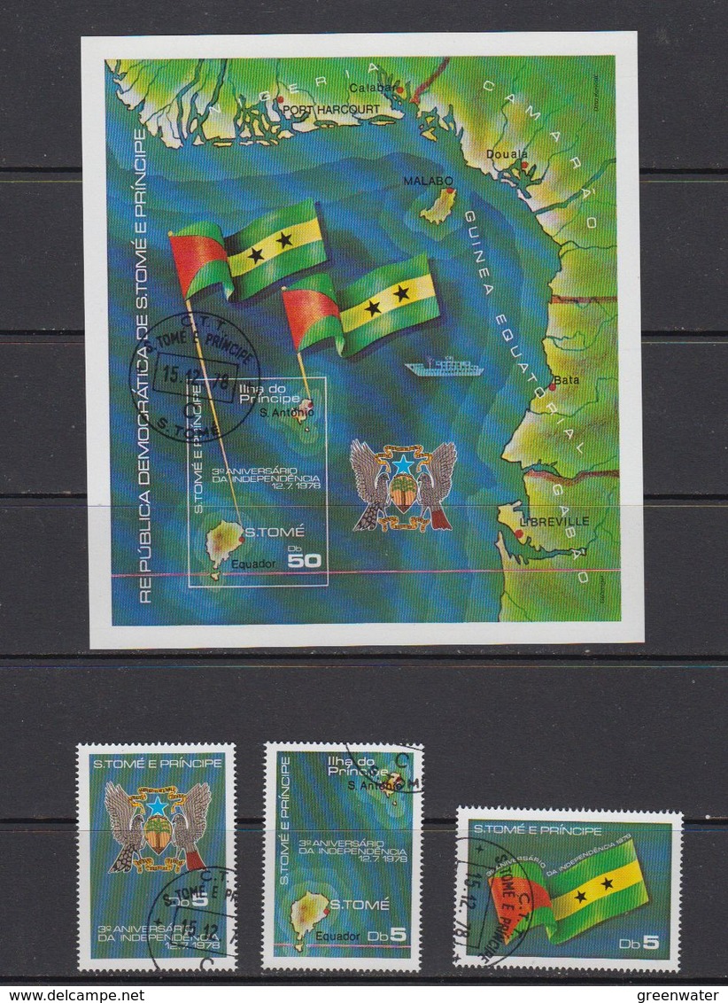 Sao Tome E Principe 1978 3th Anniversary Of The Independance Day 3v + M/s Used (cto) (41511) - Sao Tome En Principe