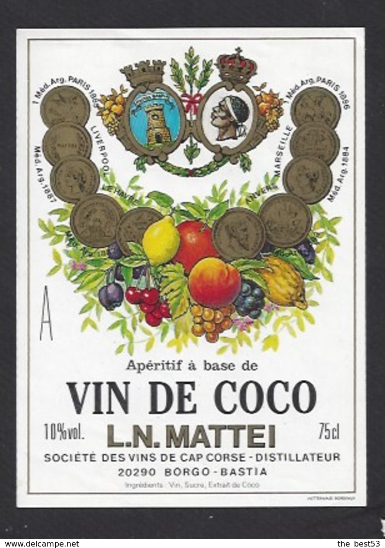 Etiquette D' Apéritif à Base De VIn De Coco  Mattei -  Sté Des Vins Du Cap Corse  à Borgo  Bastia  Corse (20) - Autres & Non Classés