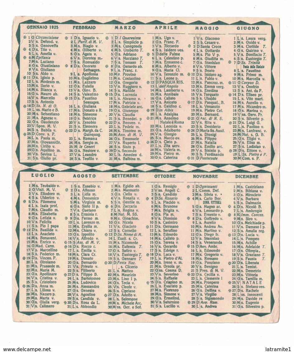 CALENDARIETTO   COMPAGNIA SINGER  MACCHINE PER CUCIRE  1925  SEMESTRINO - Altri & Non Classificati