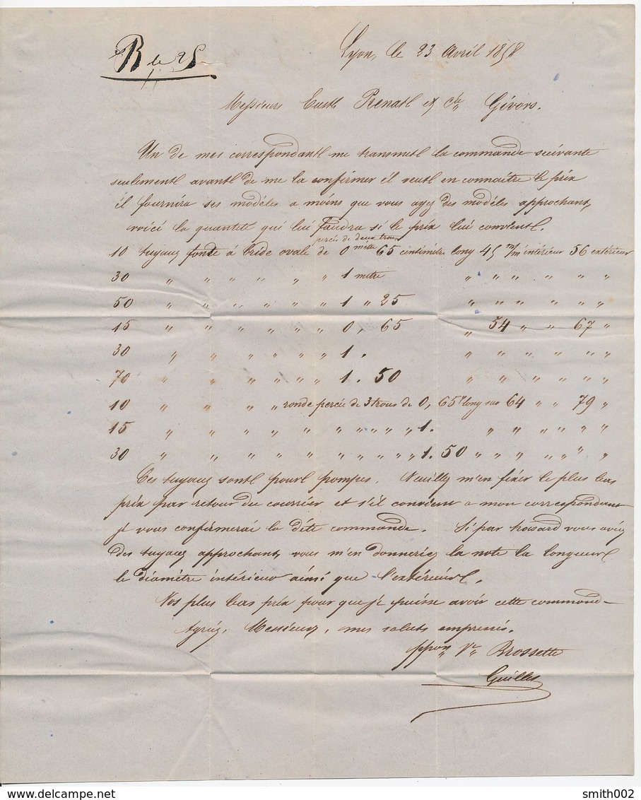 FRANCE - Folded Letter From Lyon 23.4.1958 - 1853-1860 Napoléon III