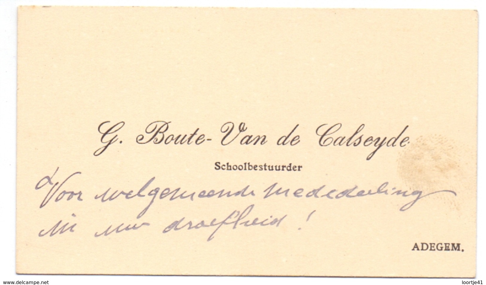 Visitekaartje - Carte Visite - Schoolbestuurder G. Boute - Van De Calseyde - Adegem - Cartes De Visite