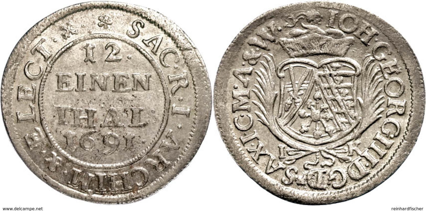 1/12 Taler, 1690, Johann Georg III., Rosette Mit Stiel, Kohl 295, Clauss/Kahnt 612, Vz-st.  Vz-st - Autres & Non Classés