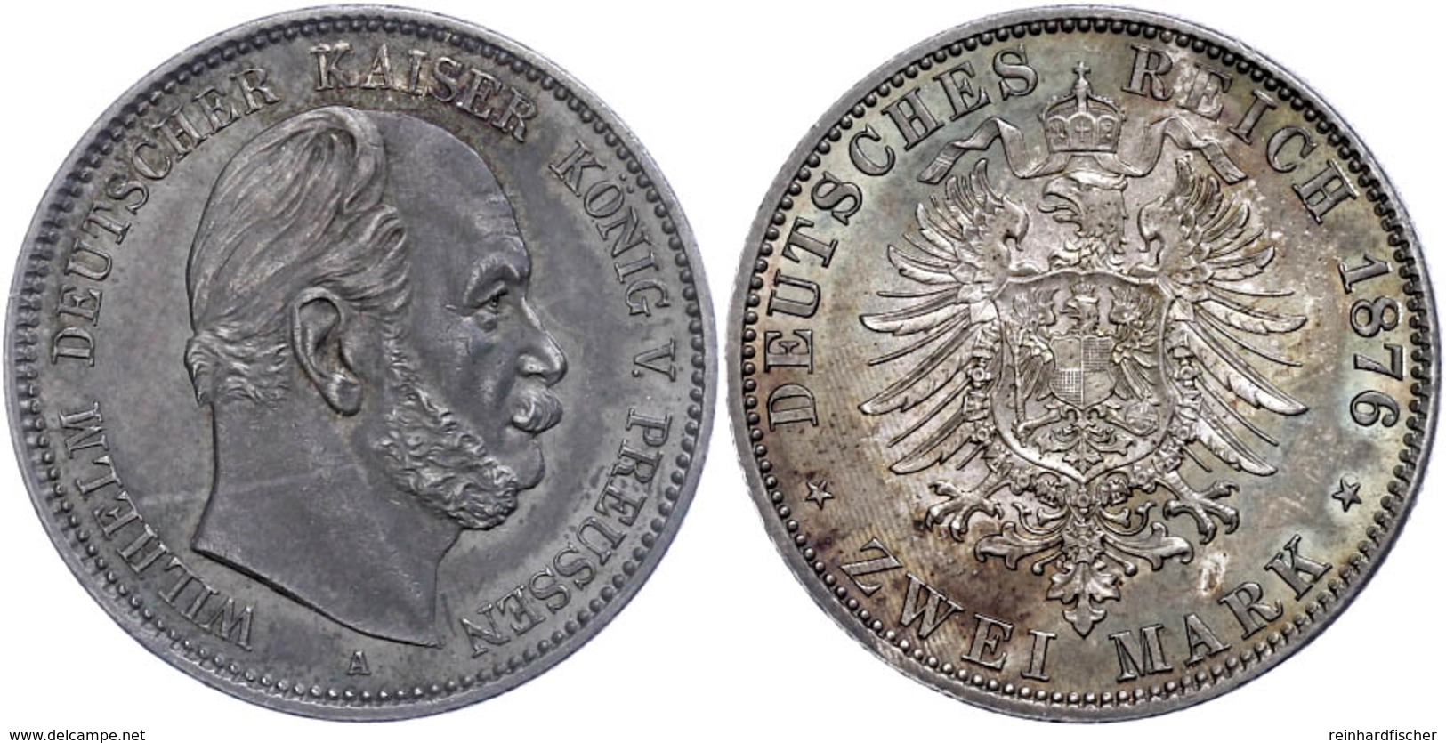 2 Mark, 1876, A, Wilhelm I., Kräftige Patina, Vz-st., Katalog: J. 96 Vz-st - Sonstige & Ohne Zuordnung