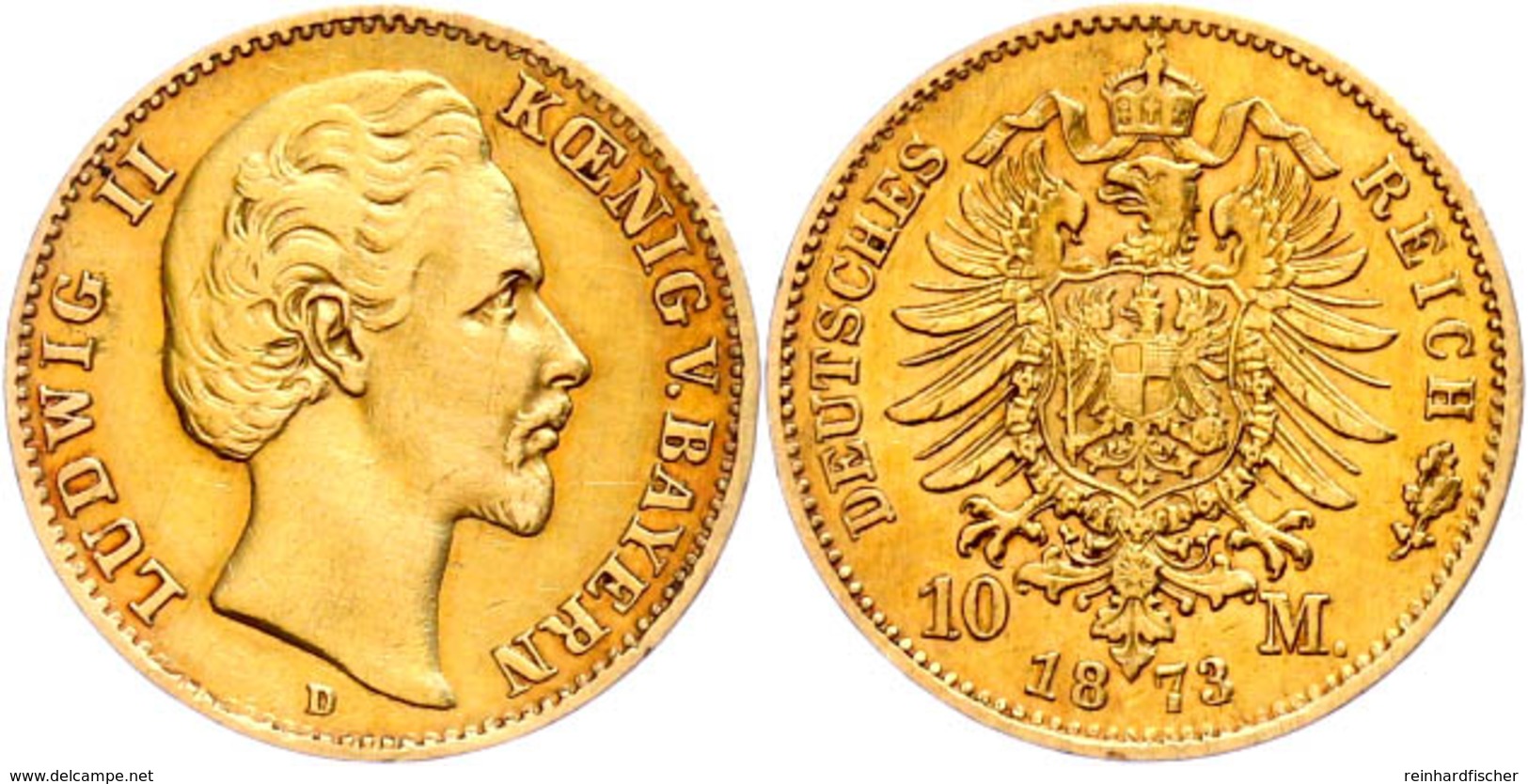 10 Mark, 1873, Ludwig II., Kl. Rf., Avers Betrieben, Etwas Poliert, Ss., Katalog: J. 193 Ss - Sonstige & Ohne Zuordnung