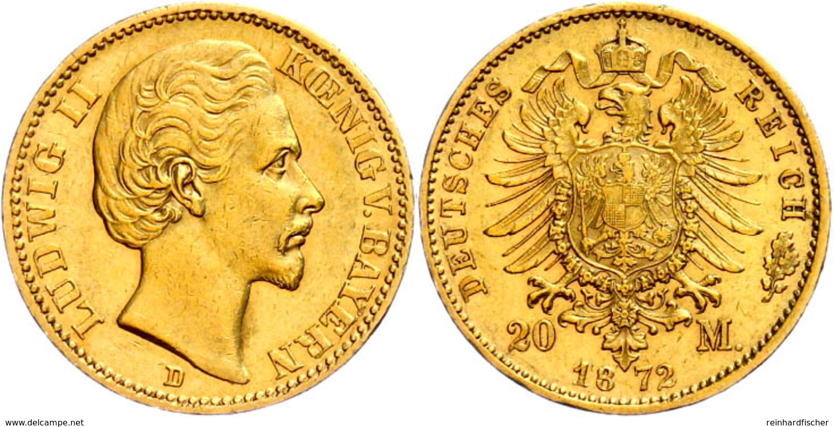 20 Mark, 1872, Ludwig II., Minimale Randfehler, Ss-vz., Katalog: J. 194 Ss-vz - Altri & Non Classificati