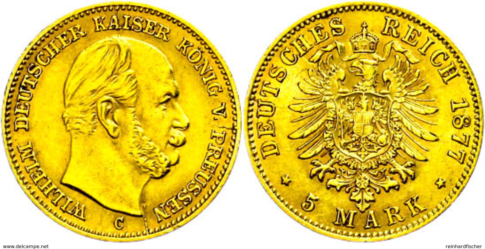 5 Mark, 1877, C, Wilhelm I., Stempelfehler, Ss-vz., Katalog: J. 244 Ss-vz - Sonstige & Ohne Zuordnung