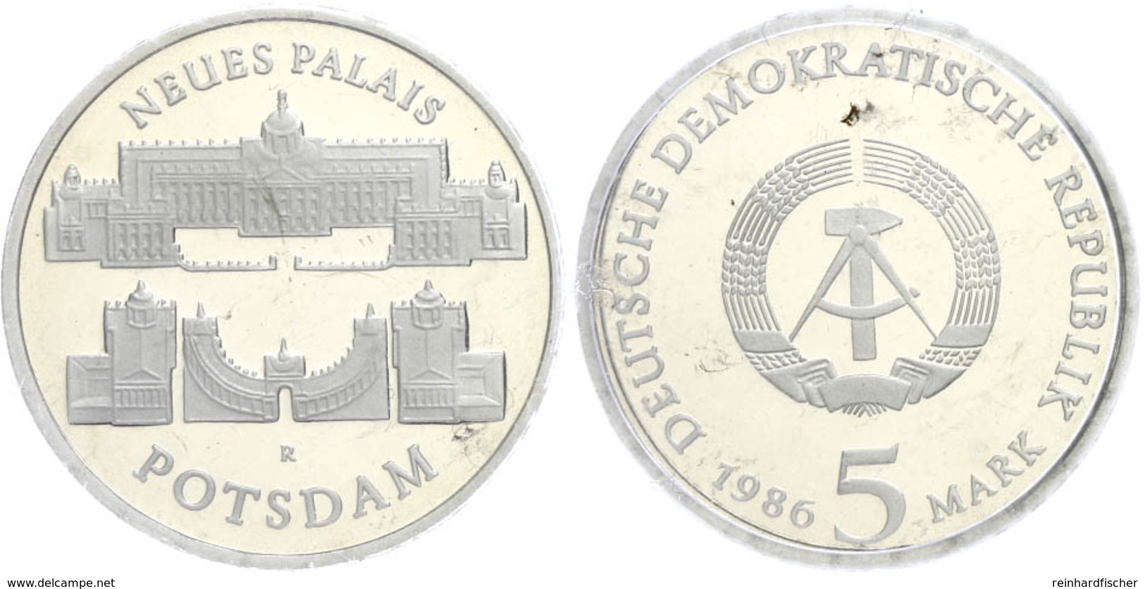 5 Mark, 1986, Neues Palais Potsdam, In Hartplastik Verplombt, PP., Katalog: J. 1610 PP - Sonstige & Ohne Zuordnung