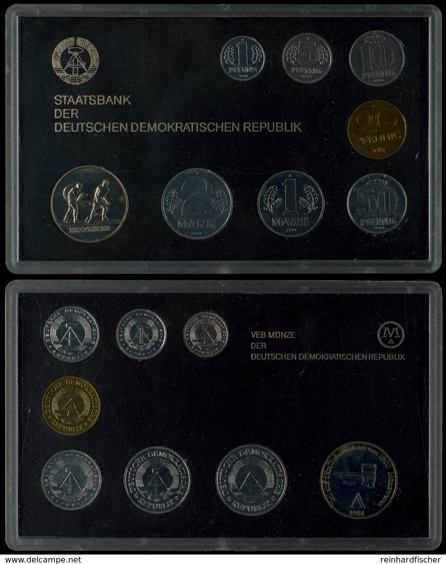 1 Pfennig Bis 2 Mark, 1984, Minisatz, 7 Münzen, Dazu Medaille Ku/Ni Erzträger, In Hartplastik, St.  St - Münz- Und Jahressets