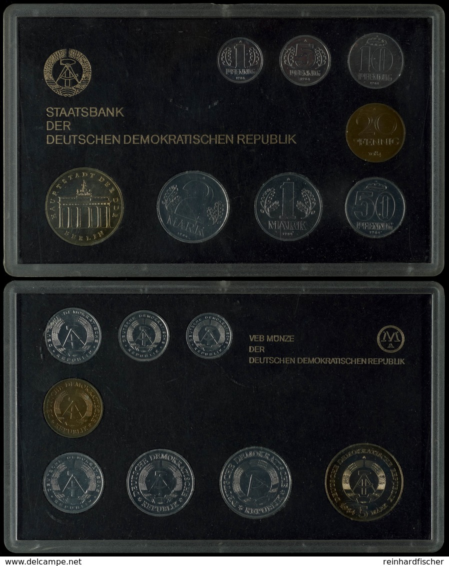 1 Pfennig Bis 5 Mark, 1984, KMS, 8 Münzen, 5 Mark Brandenburger Tor, In Hartplastik, St.  St - Münz- Und Jahressets