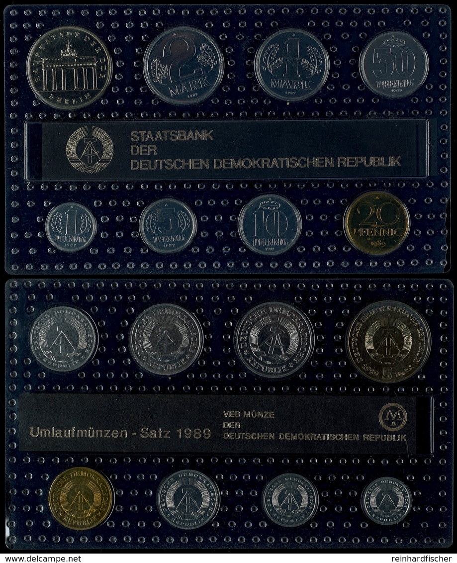 1 Pfennig Bis 5 Mark, 1989, KMS, 8 Münzen, 5 Mark Brandenburger Tor, In Noppenfolie Eingeschweißt, St.  St - Münz- Und Jahressets