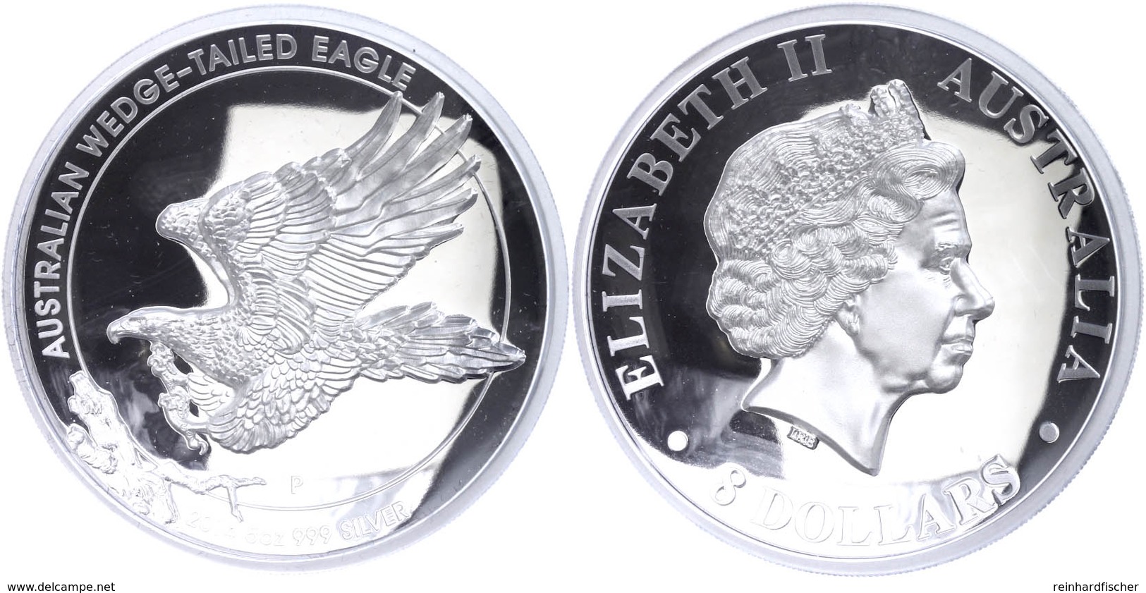 8 Dollars, 2014, Wedge Tailed Eagle, 5 Unzen Silber, High Relief, Etui Mit OVP Und Zertifikat. Auflage Nur 5.000 Stück,  - Sonstige & Ohne Zuordnung