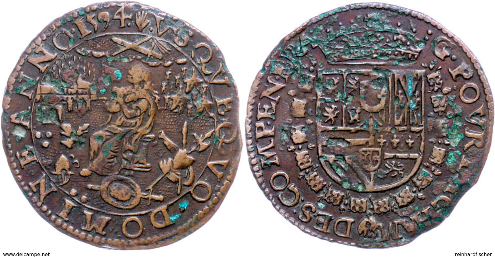 Jeton, Kupfer, 1594, Dugn. 33344, Randfehler, Ss.  Ss - Sonstige & Ohne Zuordnung