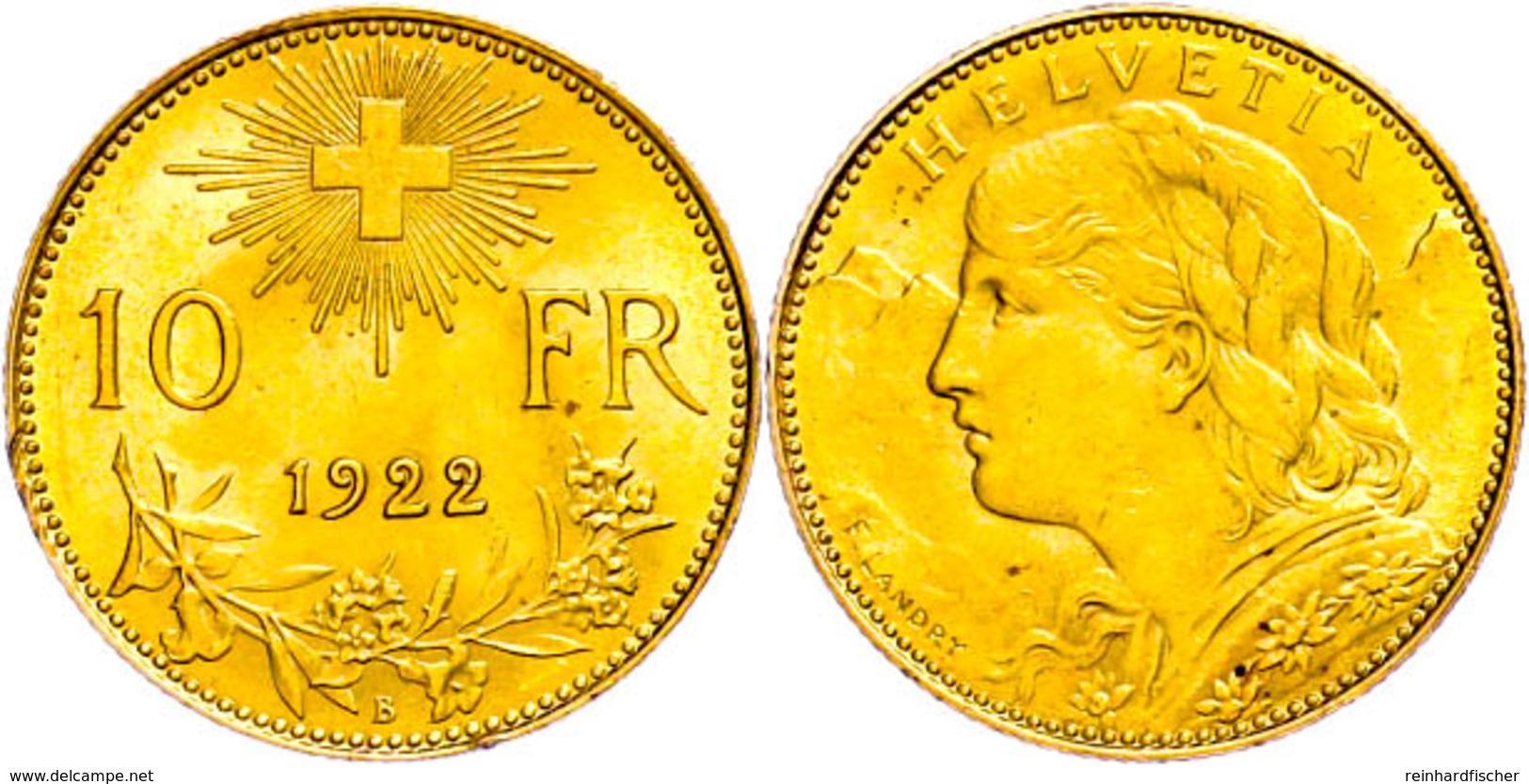 10 Franken, Gold, 1922, Fb. 503, Vz.  Vz - Altri & Non Classificati