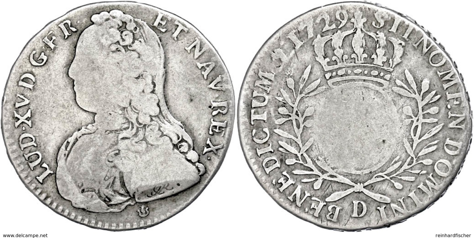1/2 Écu Aux Branches D'olivier, 1729, D (Lyon), Louis XV., Gadoury 313(R2), S-ss.  S-ss - Otros & Sin Clasificación
