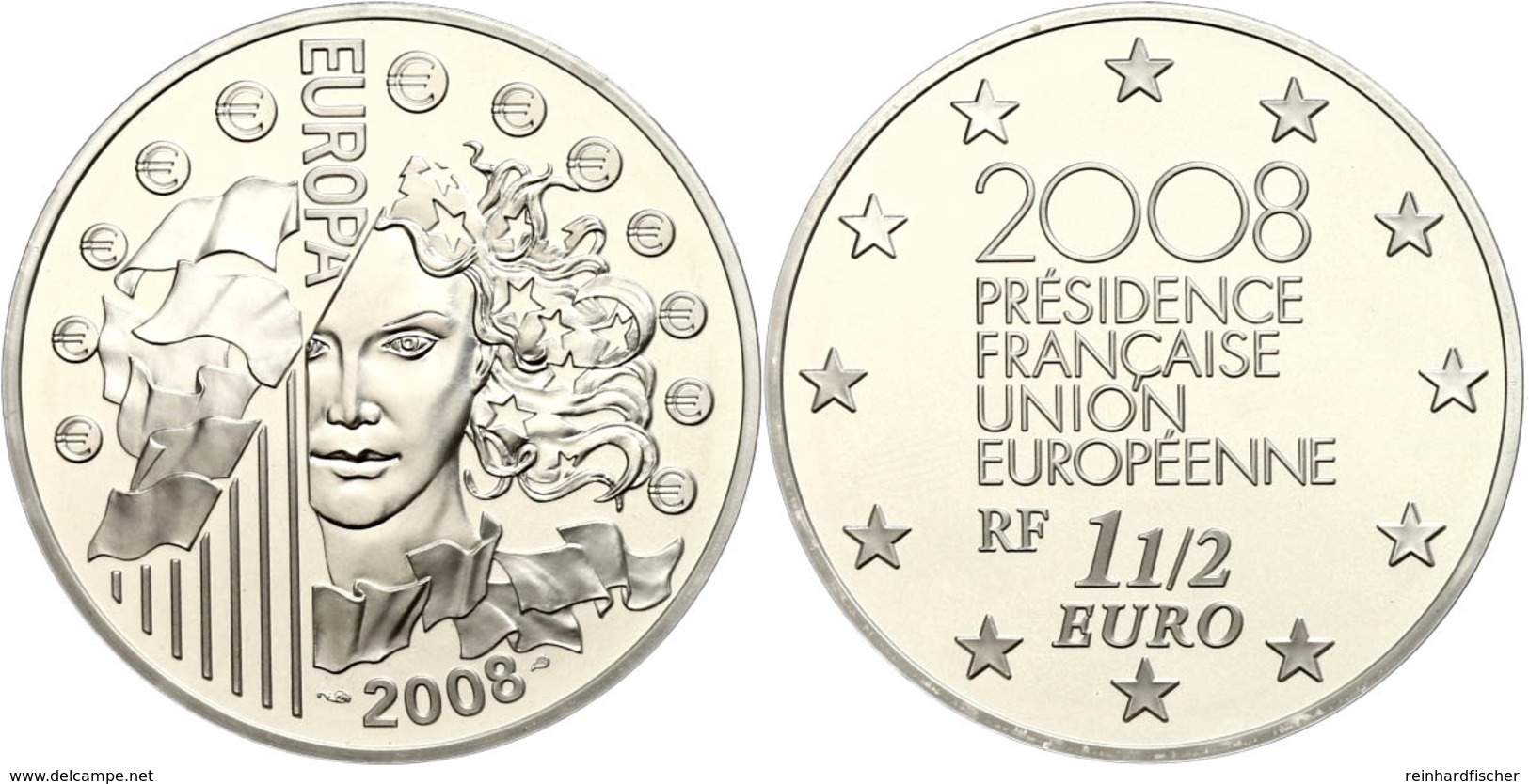 1,5 Euro, 2008, Europäische Währungsunion, KM 1527, Schön 962 Im Etui Mit OVP Und Zertifikat, Angelaufen, PP. Auflage Nu - Autres & Non Classés