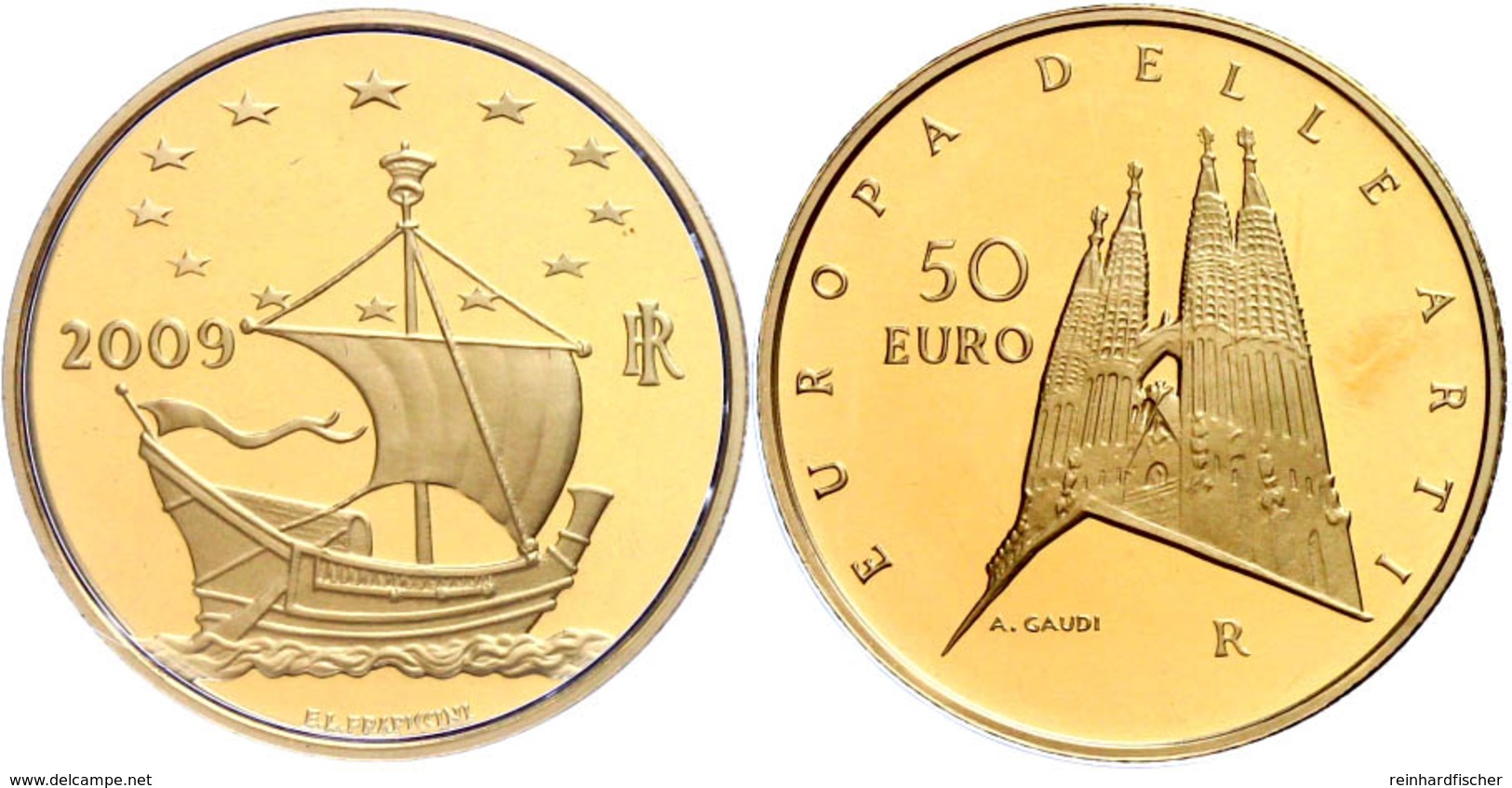 50 Euro, Gold, 2009, Europäische Kunst-7. Ausgabe, 14,51 G Fein, KM 322, In Kapsel, In Ausgabeschatulle Des Ministero De - Sonstige & Ohne Zuordnung