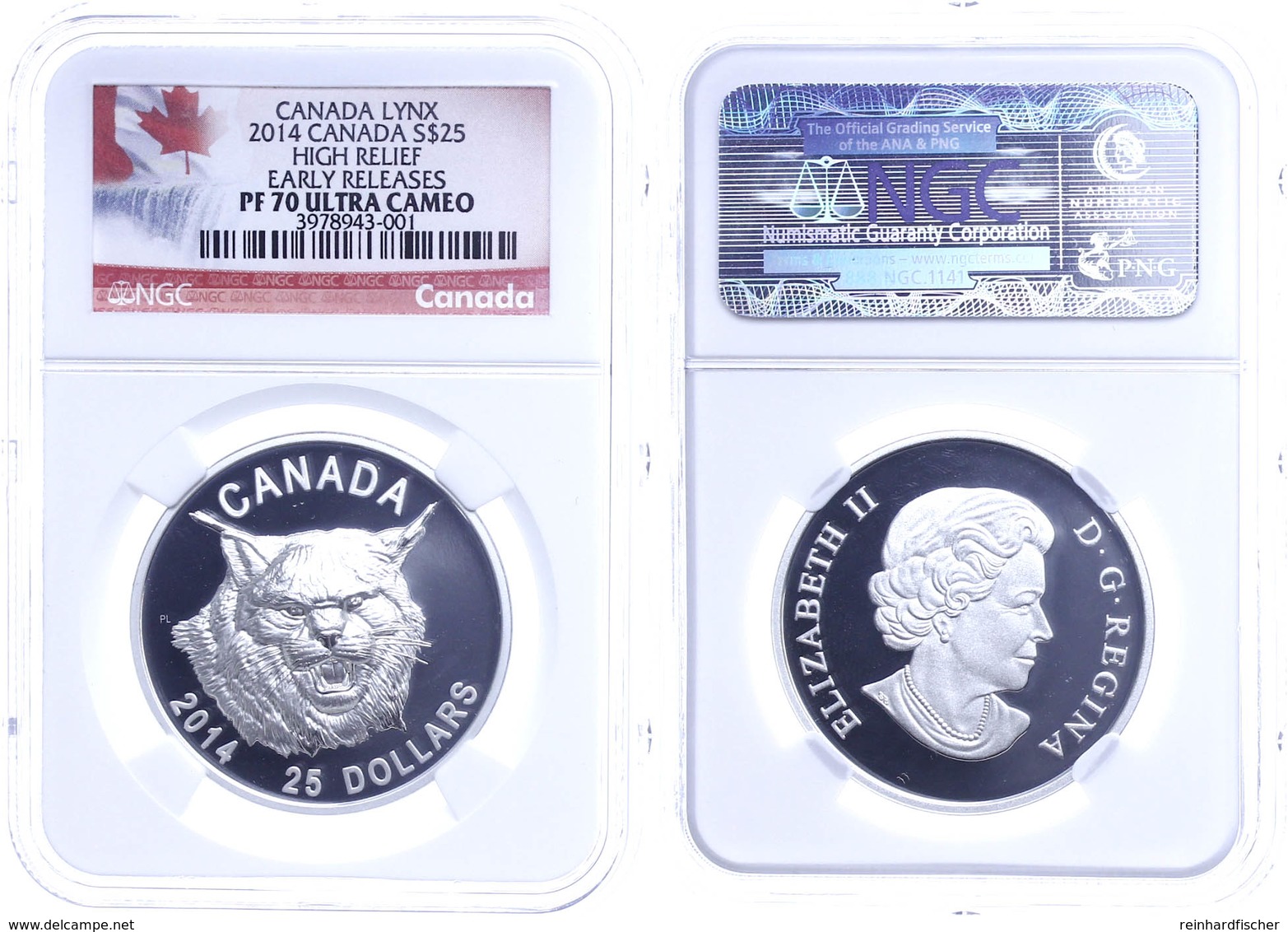 25 Dollars, 2014, Luchs, In Slab Der NGC Mit Der Bewertung PF70 Ultra Cameo, High Relief, Early Releases, Flag Label. - Canada