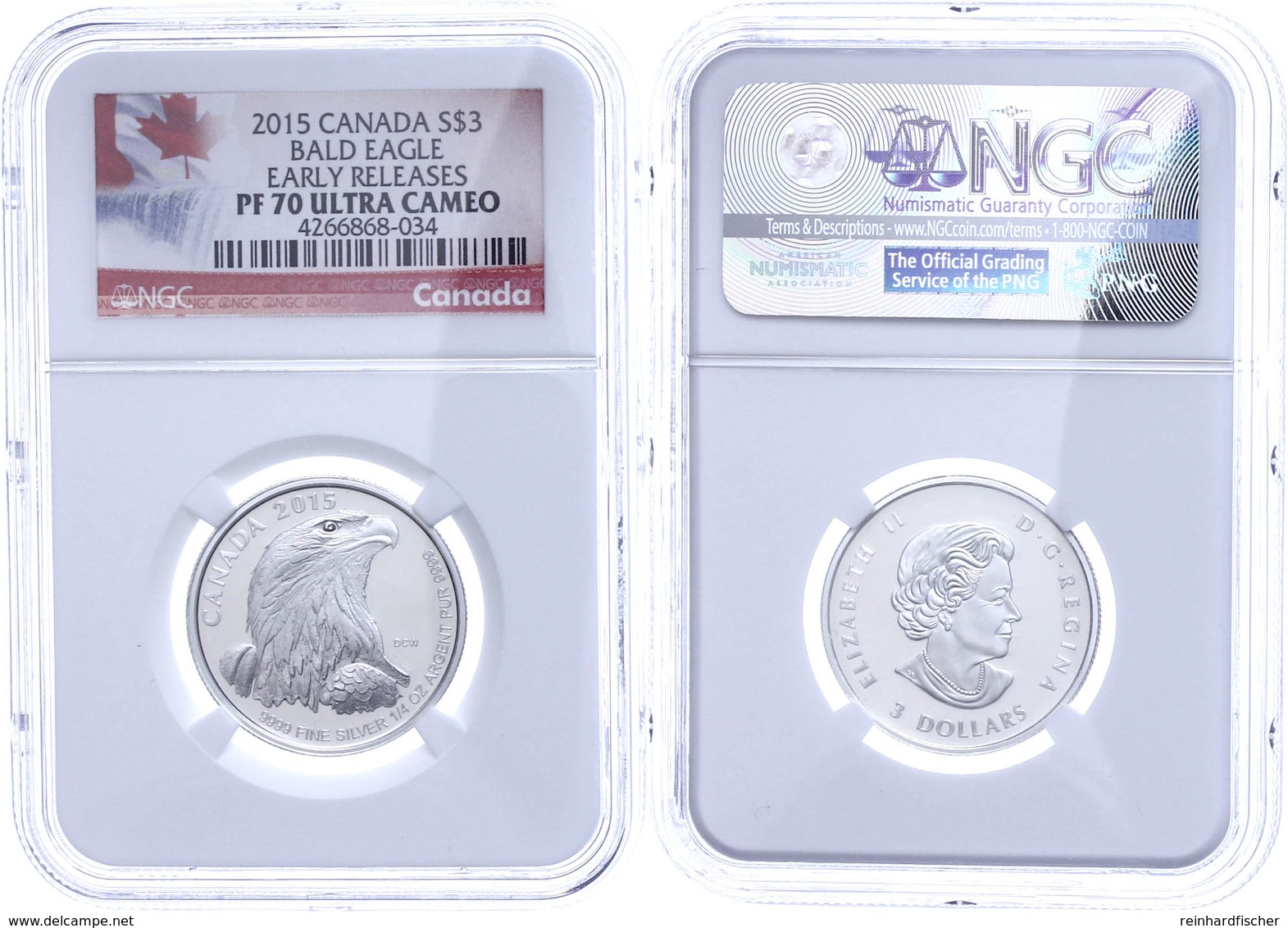 3 Dollars, 2015, Bald Eagle, In Slab Der NGC Mit Der Bewertung PF70 Ultra Cameo, Early Releases, Flag Label. - Canada