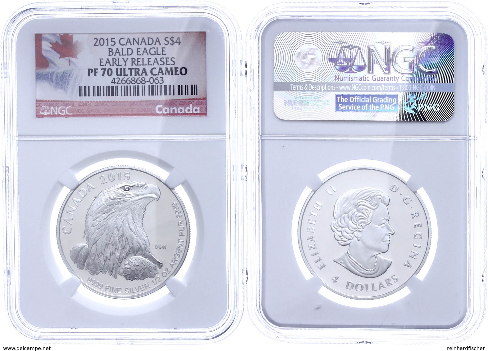4 Dollars, 2015, Bald Eagle, In Slab Der NGC Mit Der Bewertung PF70 Ultra Cameo, Early Releases, Flag Label. - Canada