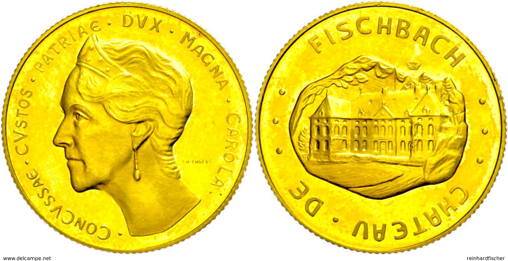 Goldmedaille (40 Francs), O.J. (1976), Schloss Fischbach, Probst 011(12), Wz. Kratzer, PP. Auflage 6500 Stück.  PP - Luxembourg