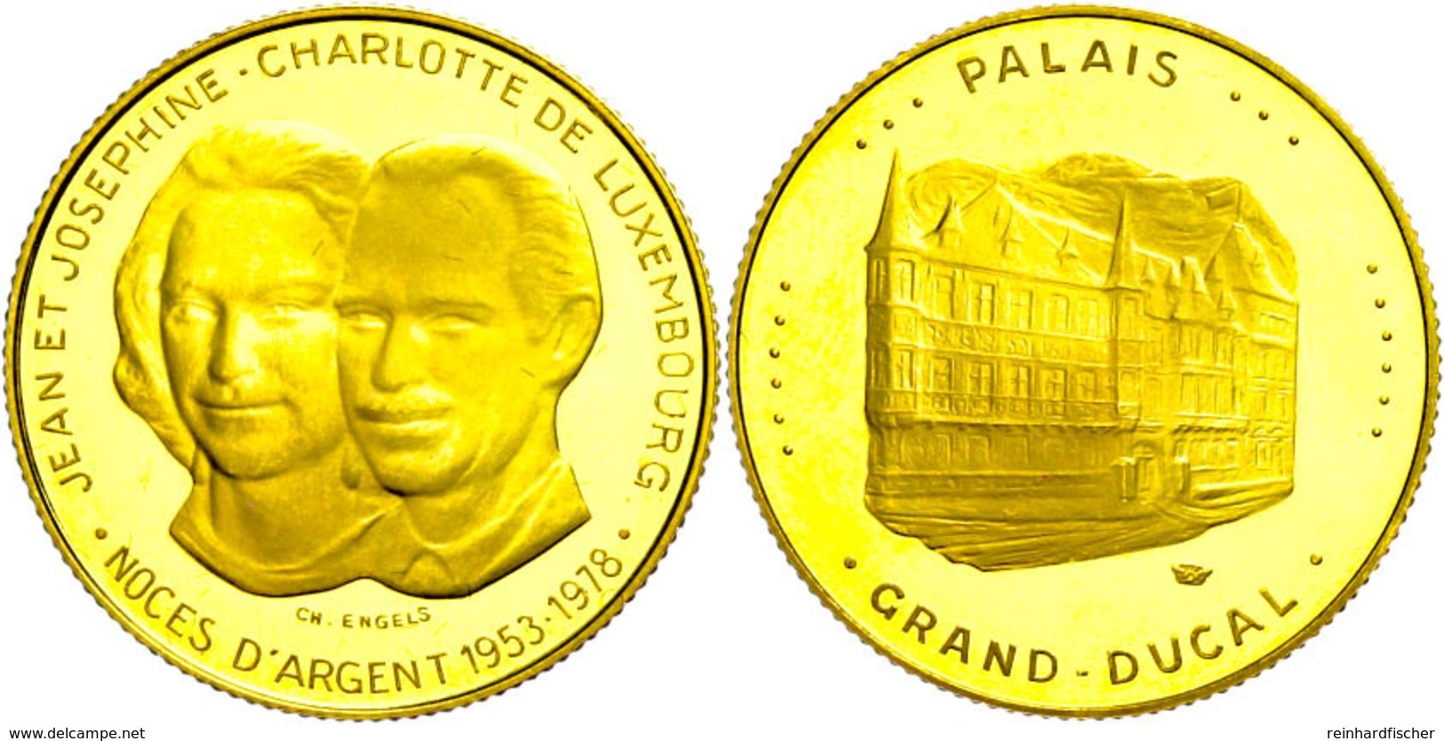 Goldmedaille (40 Francs), 1978, Jean Und Josephine-Charlotte, Probst 012(13), Fingerabdrücke, PP. Auflage 3000 Stück.  P - Luxembourg