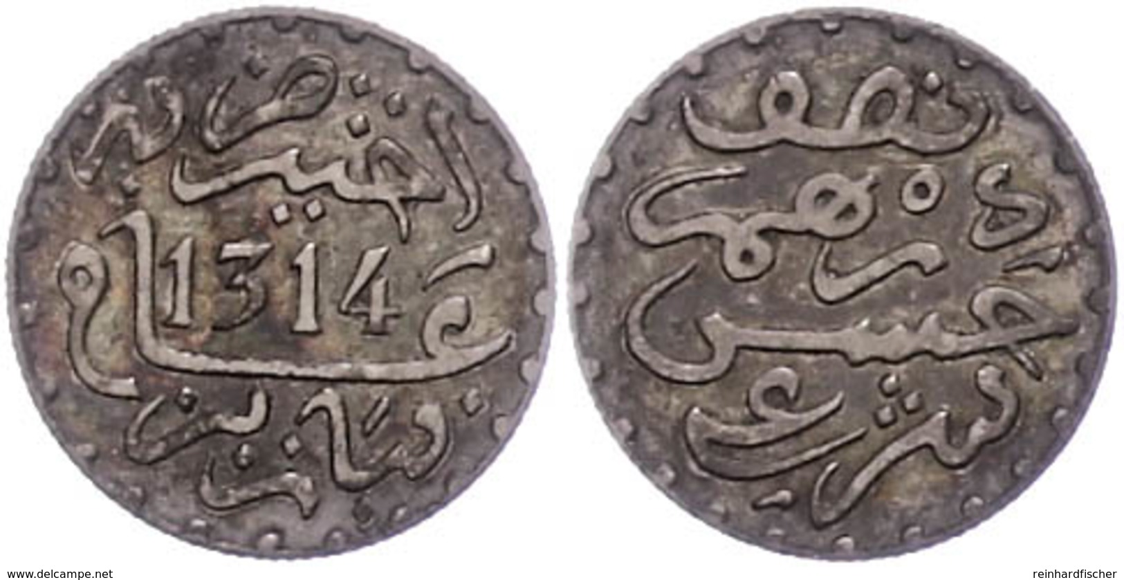 1/2 Dirham (1,43g), 1896 (AH 1314), Moulay Al-Hasan I., KM 4, Vz-st.  Vz-st - Morocco