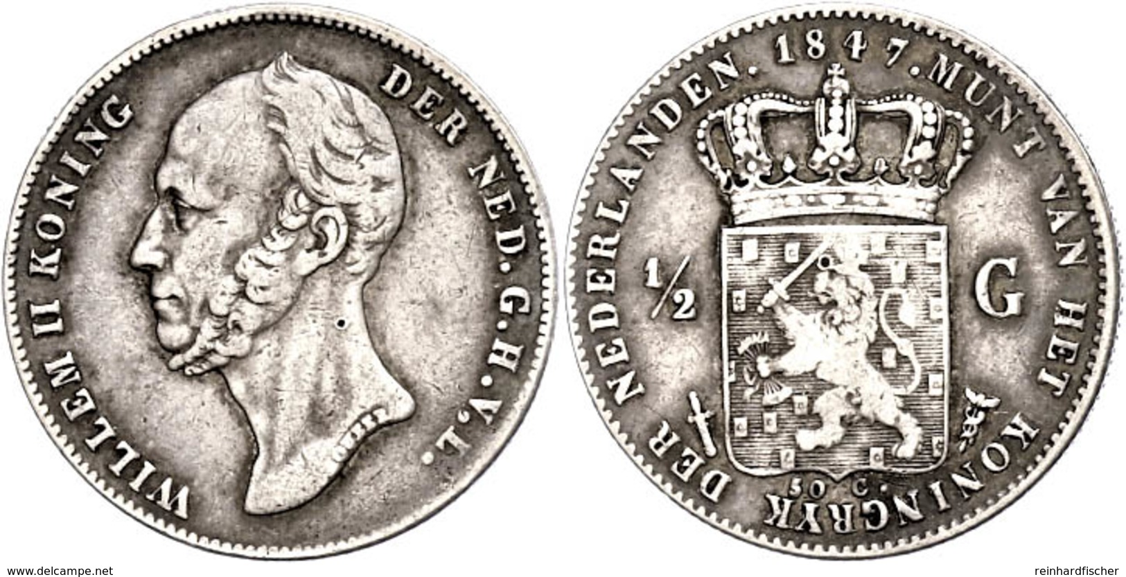 1/2 Gulden, 1847, Wilhelm II., Schulman 530, Ss.  Ss - Other & Unclassified