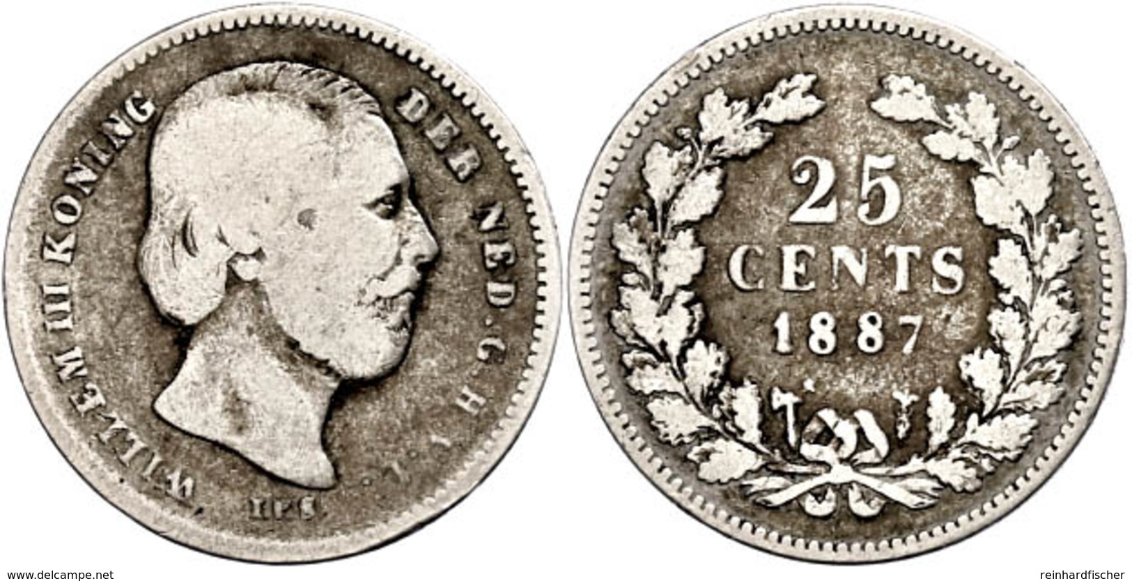 25 Cent, 1887, Wilhelm III., Seltenes Jahr, Schulman 637, S.  S - Altri & Non Classificati