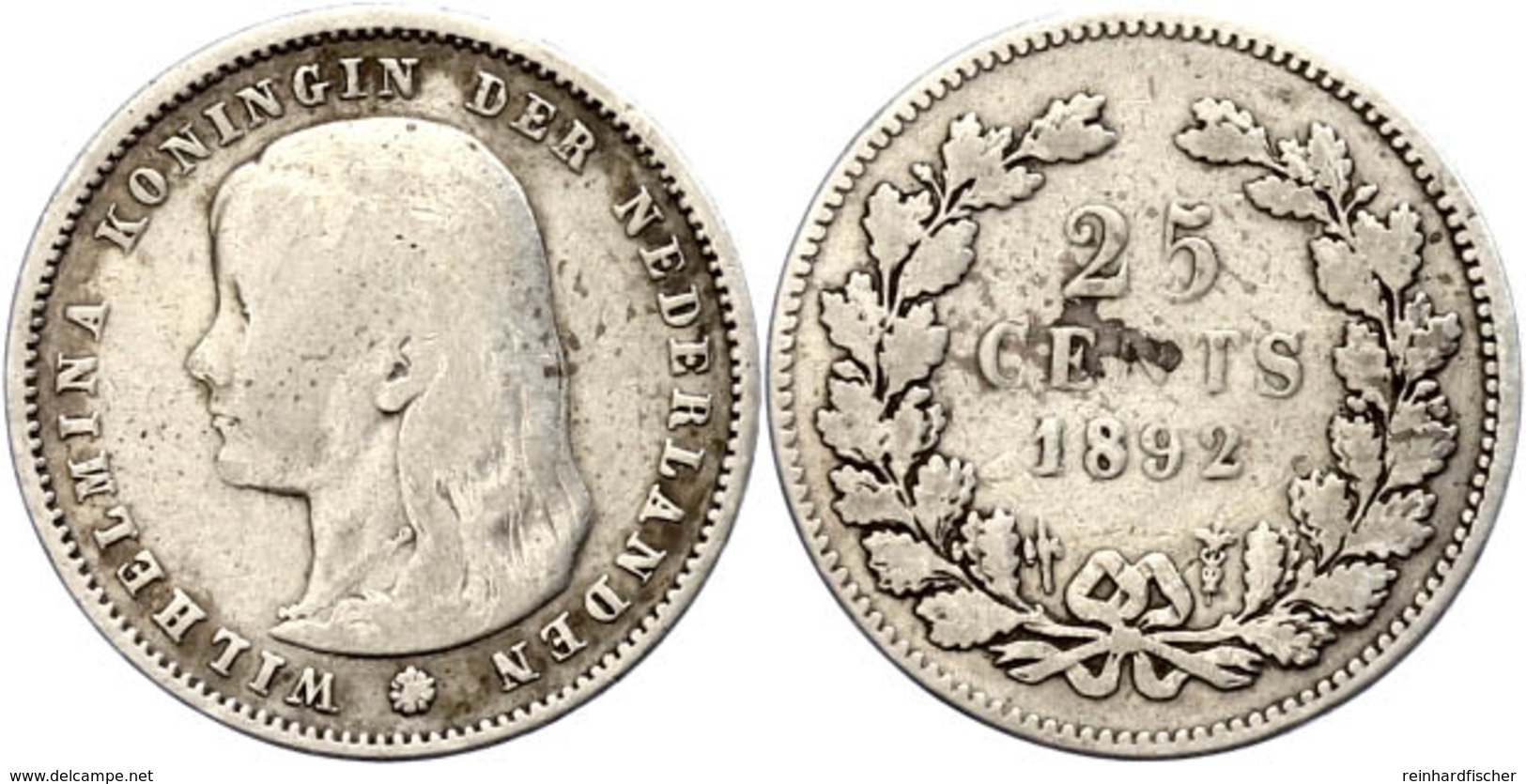 25 Cent, 1892, Wilhelmina, Schulman 847, S-ss.  S-ss - Altri & Non Classificati
