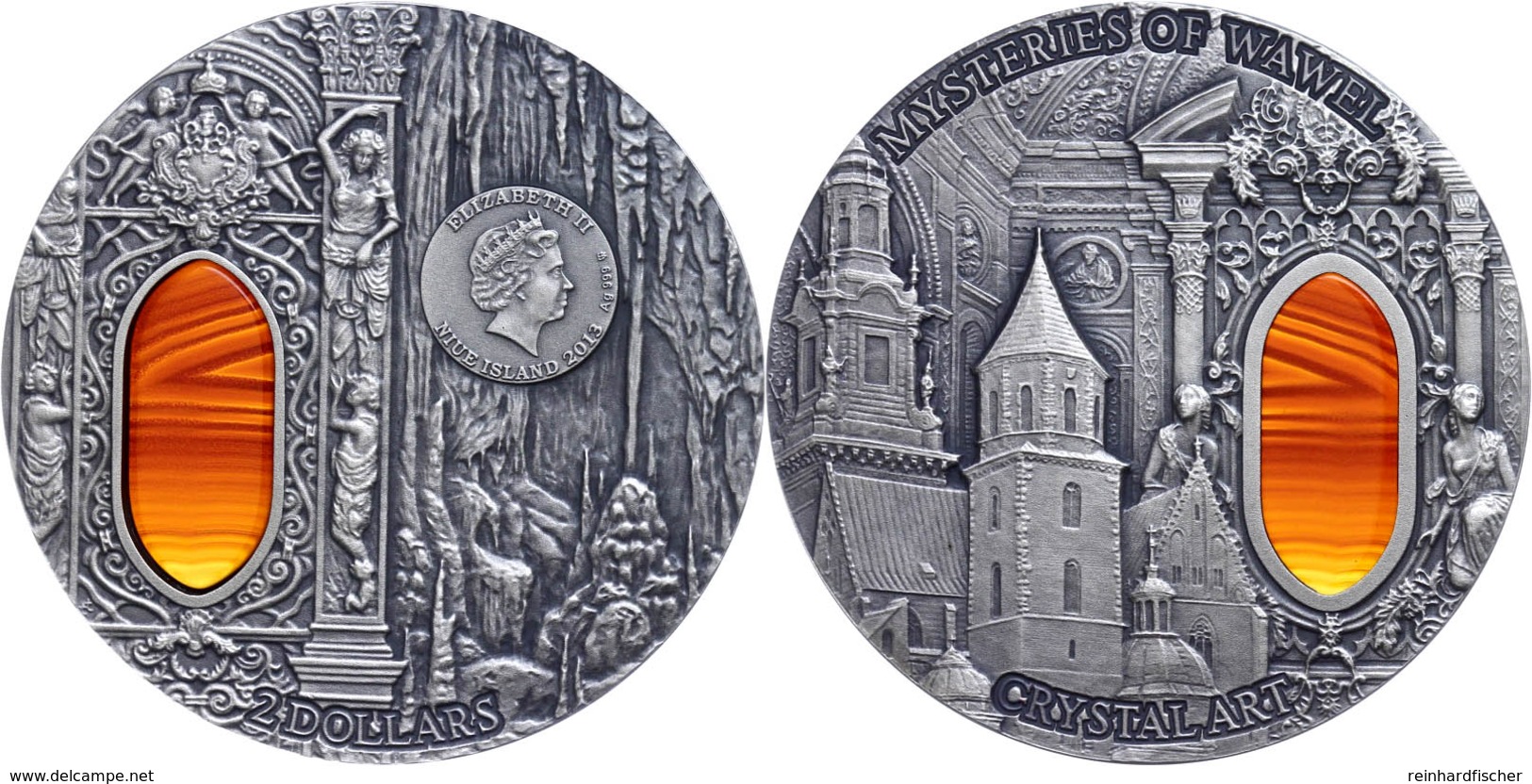 2 Dollars, 2013, Crystal Art - Mysteries Of Wawel, 2 Unze Silber, Oxidiert, Etui Mit OVP Und Zertifikat, St. Auflage Nur - Niue