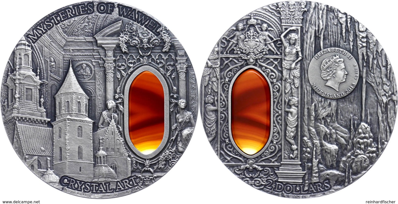 2 Dollars, 2013, Crystal Art - Mysteries Of Wawel, 2 Unze Silber, Oxidiert, Etui Mit OVP Und Zertifikat, St. Auflage Nur - Niue
