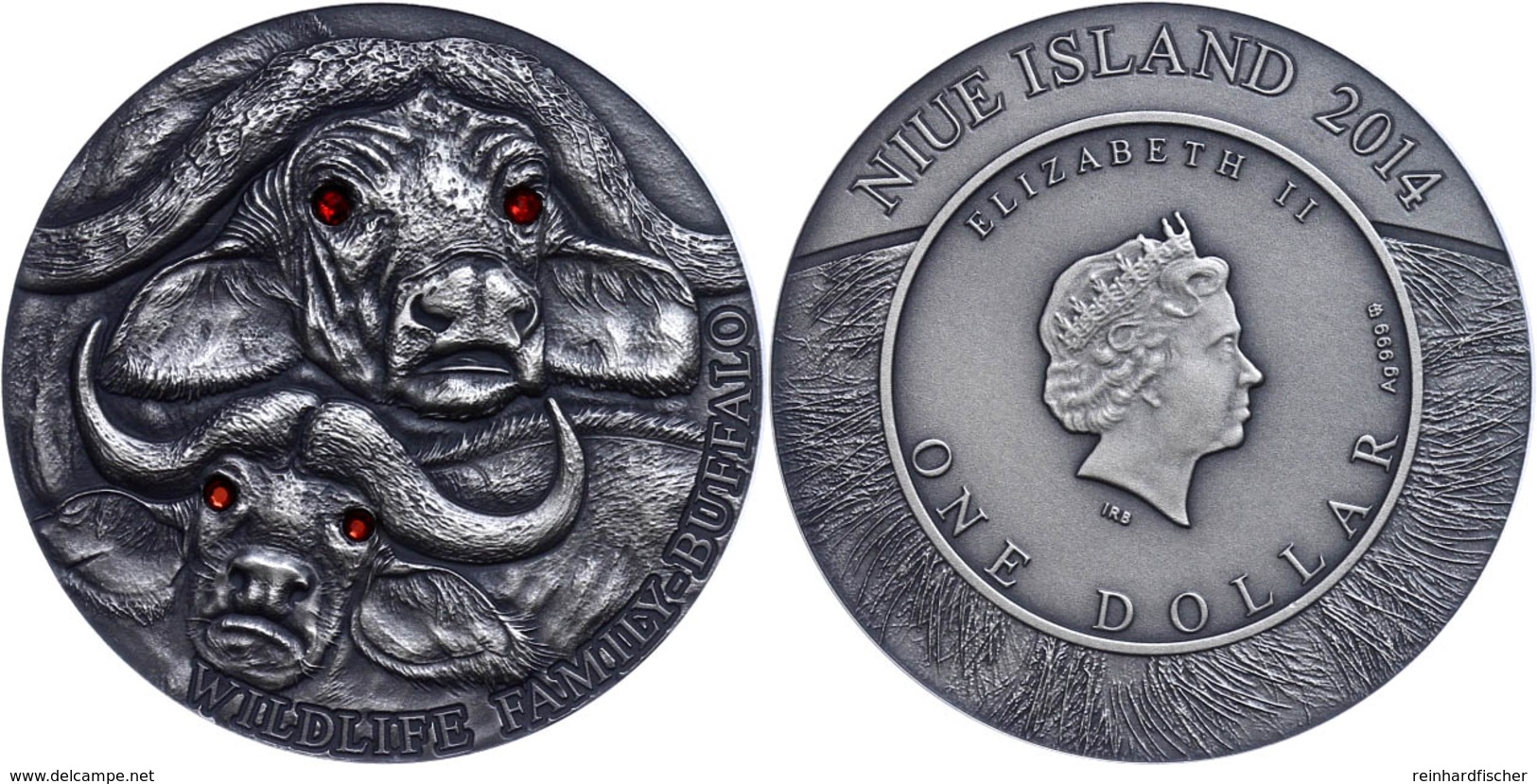 1 Dollar, 2014, Büffel, 1 Unze Silber, Antik Finish, Mit Swarovski, Etui Mit OVP Und Zertifikat, St. Auflage Nur 500 Stü - Niue