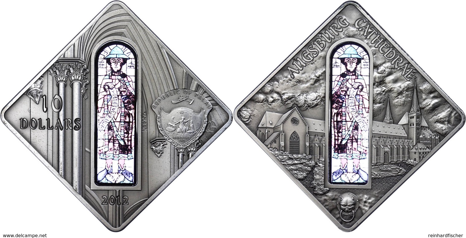 10 Dollars, 2012, Holy Windows - Augsburg Chathedral, 925er Silber, Antik Finish, In Kapsel Mit Zertifikat, St. Auflage  - Palau