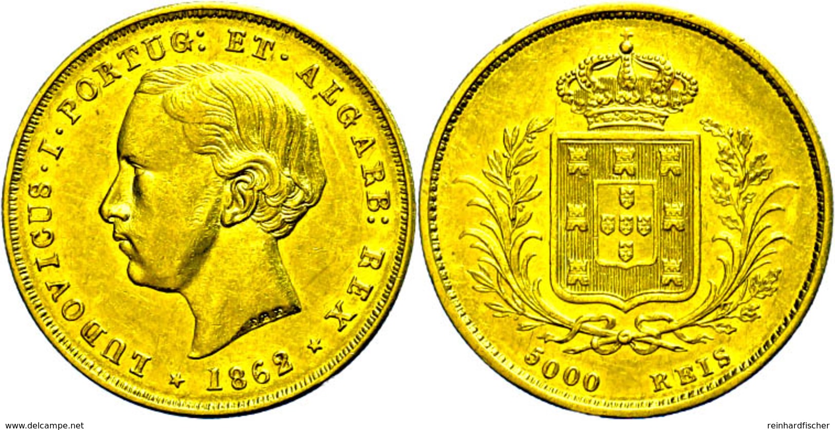 5000 Reis, Gold, 1862, Luis I., Fb. 150, Ss-vz.  Ss-vz - Portugal