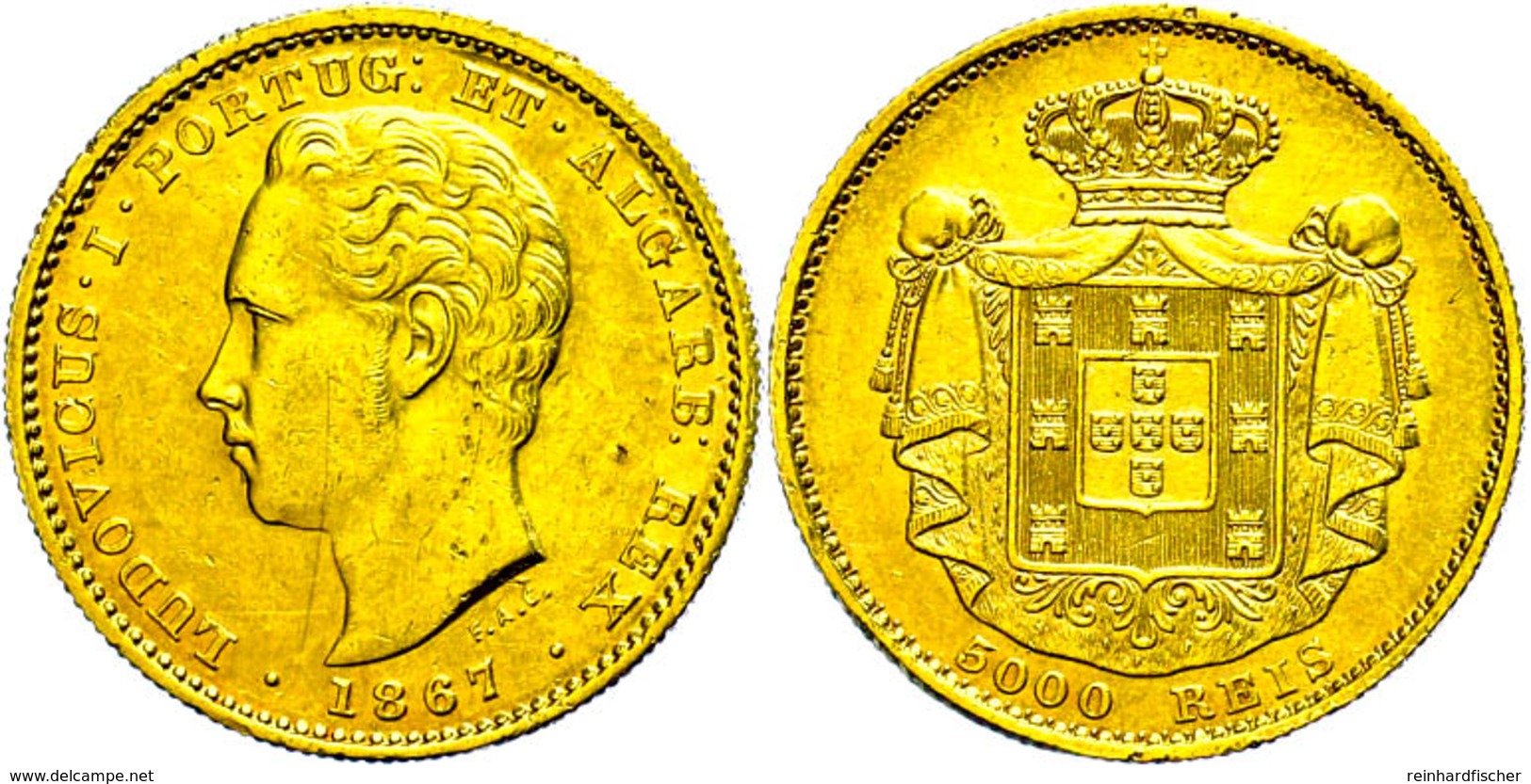 5000 Reis, Gold, 1867, Luis I., Fb. 153, Ss-vz.  Ss-vz - Portugal